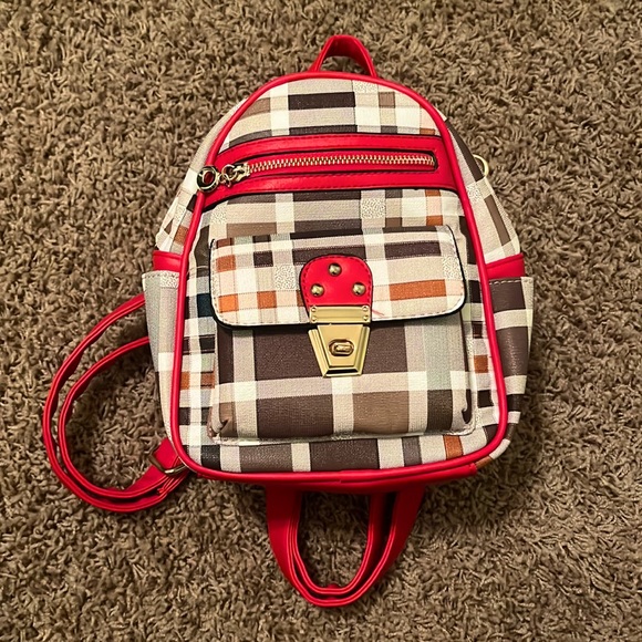 Bags | Red And Checkered Back Pack Purse Gently Used | Poshmark